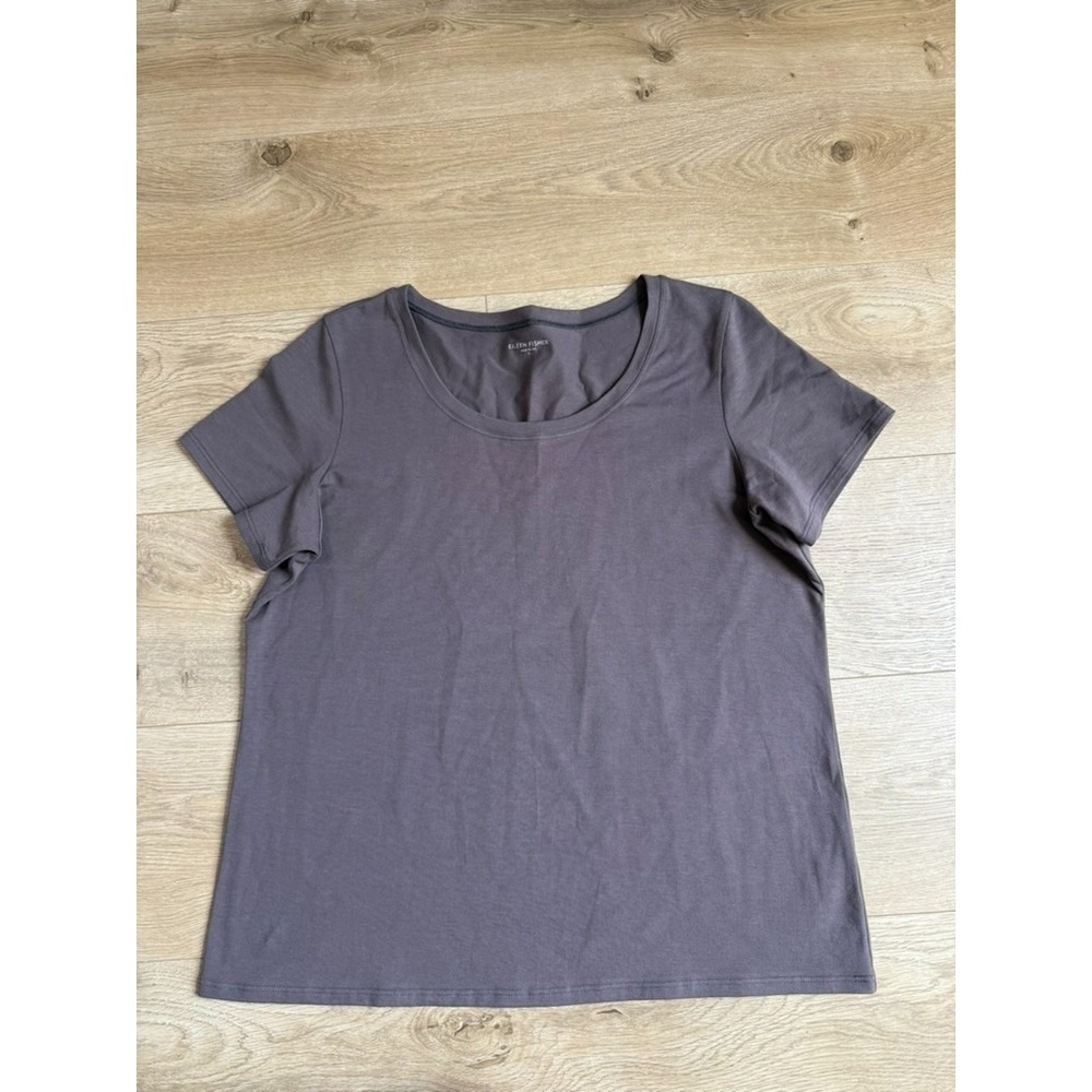 EUC Eileen Fisher organic cotton lycra brown short sleeve t-shirt stretch size L